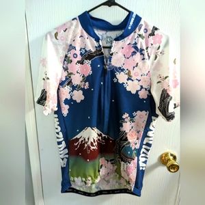 Pearl Izumi print bicycle top with back pocket short sleeve zip front size large
